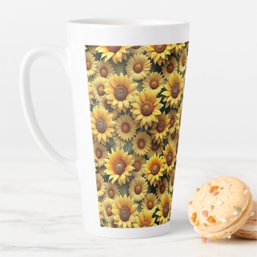 Lovely 3D Sunflowers Latte Mok (In situ)