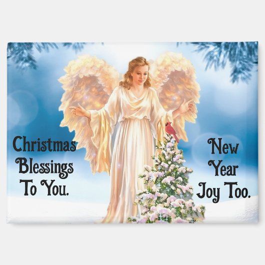 Lovely Angel With Tree Christmas Magnet (Voorkant)