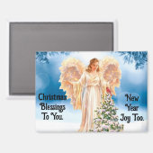 Lovely Angel With Tree Christmas Magnet (Voorkant / Achterkant)