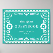 Lovely Aqua Papel Picado Wedding Guestbook Sign Poster (Voorkant)