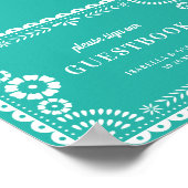 Lovely Aqua Papel Picado Wedding Guestbook Sign Poster (Hoek)