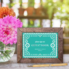 Lovely Aqua Papel Picado Wedding Guestbook Sign Poster