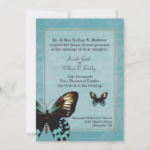 Lovely Aquamarine Butterfly Wedfly Wedding Invitat Kaart (Voorkant)
