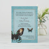 Lovely Aquamarine Butterfly Wedfly Wedding Invitat Kaart (Staand voorkant)