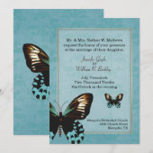 Lovely Aquamarine Butterfly Wedfly Wedding Invitat Kaart (Voorkant / Achterkant)