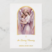 Lovely Arch Angel Guardian with Baby Gold Funeral Folie Uitnodiging (Voorkant)