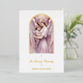 Lovely Arch Angel Guardian with Baby Gold Funeral Folie Uitnodiging (Staand Voorkant)
