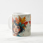 Lovely Autumn Girl with Fall Leaves Koffiemok (Voorkant links)