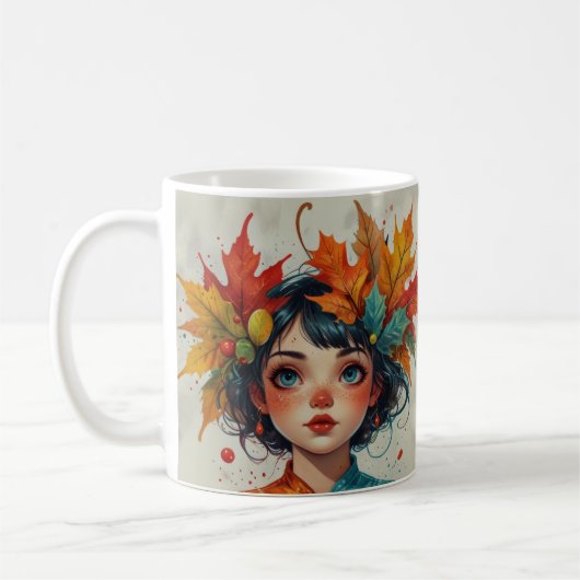 Lovely Autumn Girl with Fall Leaves Koffiemok (Links)