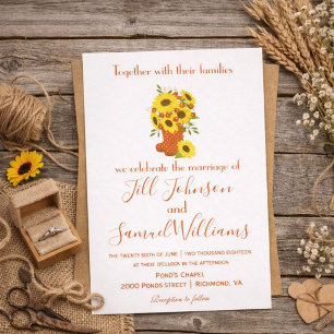 Lovely Autumn Theme Sunflower Boot Vase Weddenscha Kaart