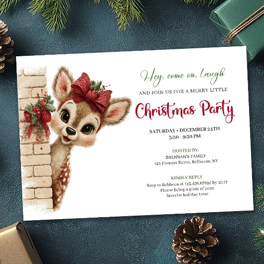 Lovely baby fawn editable Christmas party invite Kaart