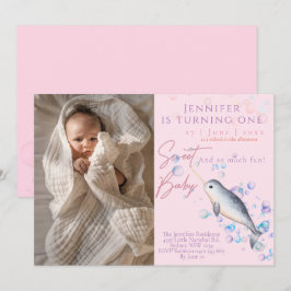Lovely baby Narwhal 1st Birthday Party Uitnodiging