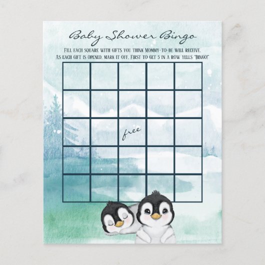 Lovely Baby Pinguins Baby shower Bingo Flyer (Voorkant)