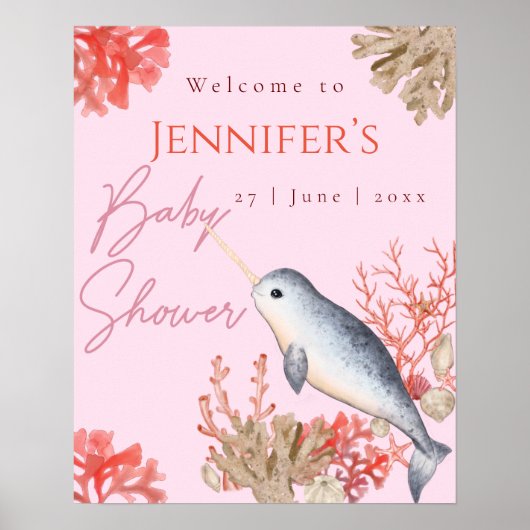 Lovely Baby shower Narwhal Welkome Poster (Voorkant)