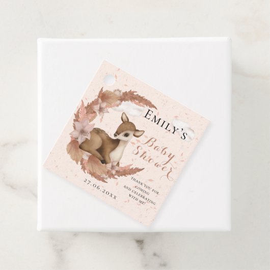 Lovely Bambi & Flowers Pastel Roze Baby shower Bedankjes Labels (In situ)