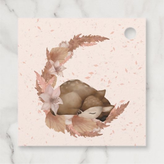 Lovely Bambi & Flowers Pastel Roze Baby shower Bedankjes Labels (Achterkant)