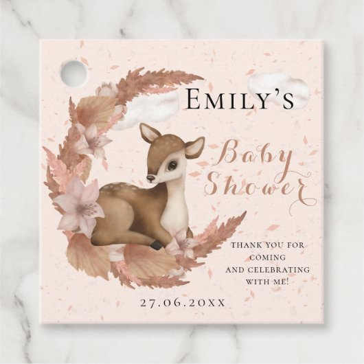 Lovely Bambi & Flowers Pastel Roze Baby shower Bedankjes Labels (Voorkant)