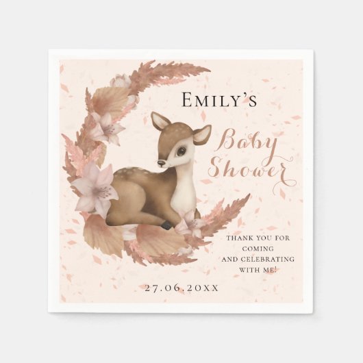 Lovely Bambi & Flowers Pastel Roze Baby shower Servet (Voorkant)