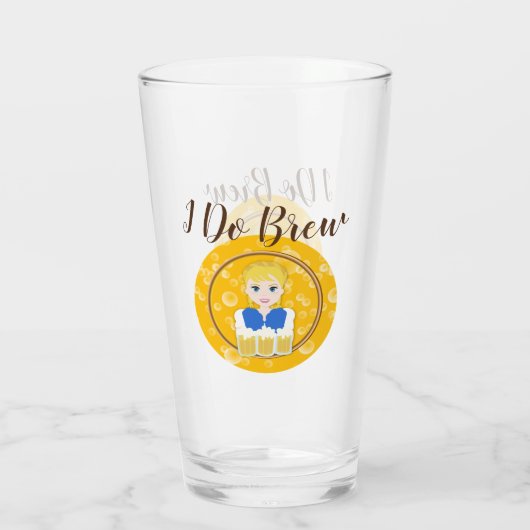 Lovely Blonde Girl Serving Beer Design Glas (Achterkant)