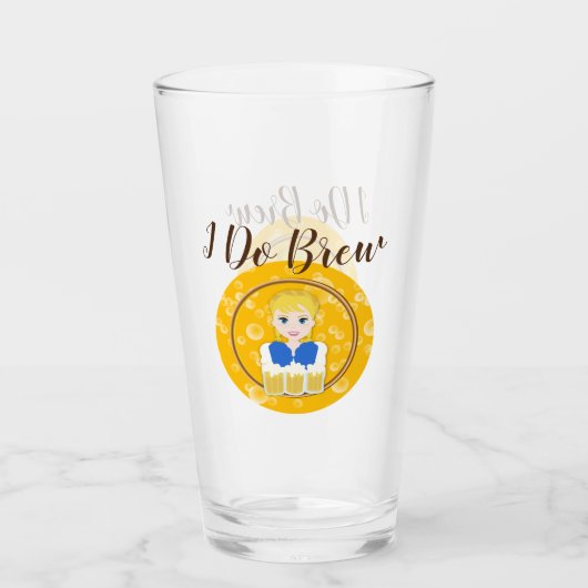 Lovely Blonde Girl Serving Beer Design Glas (Voorkant)