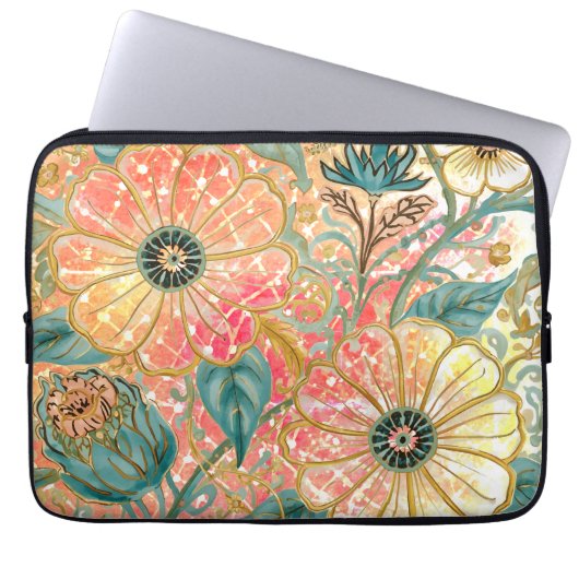 Lovely Blooming Flowers with Colorful Design Laptop Sleeve (Voorkant)