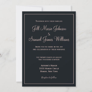Lovely Blue and Dusty Roos Wedding Kaart