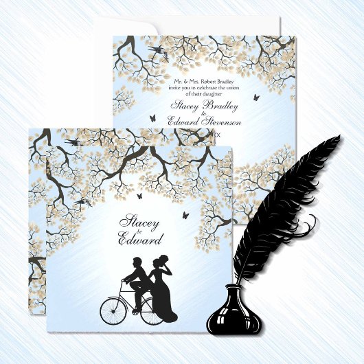 Lovely Blue Bicycle Theme Weddenschap Kaart