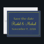Lovely Blue en Gold Save the Date<br><div class="desc">Bewaar de datum van je bruiloft met deze mooie uitnodigingen. Met een blauwe achtergrond met een gouden lettertype past u vandaag nog uw wensen aan!</div>