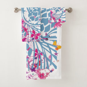 Lovely Blue Floral Feminine butterflies patroon Bad Handdoek