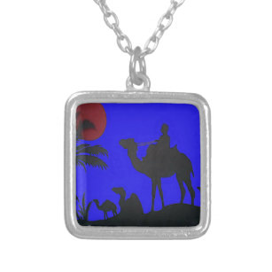 Lovely Blue Sky Sunset Camel Safari Silhouette Zilver Vergulden Ketting