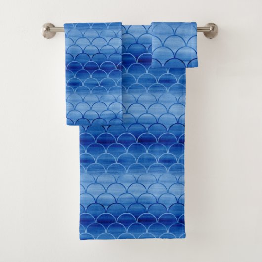 Lovely Blue Waterverf Scale Pattern-handdoekset Bad Handdoek (Insitu)