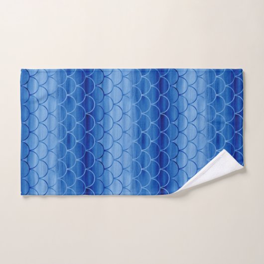 Lovely Blue Waterverf Scale Pattern-handdoekset Bad Handdoek (Handdoek)