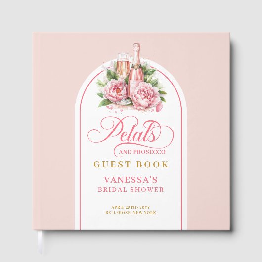 Lovely blush and gold petals prosecco guest book gastenboek (Voorkant)