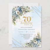 Lovely bohemian blue florals gold frame 70th bday kaart (Voorkant)