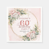 Lovely Boho Blush Pink Floral 60th Birthday Napkin Servet (Voorkant)