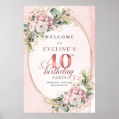 Lovely boho blush pink flowers 40 birthday welcome poster (Voorkant)