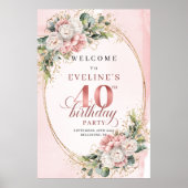 Lovely Boho Dusty Pink Greenery 40th Birthday   Poster (Voorkant)