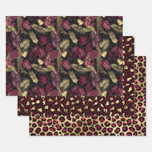 Lovely Bourgogne en Gold Leopard Print Inpakpapier Vel (Set)