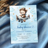 Lovely Boy Shower Invitation Teddy Bear Pilot Blue Kaart