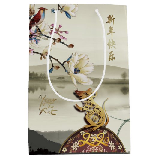 Lovely bucolc scene Chines Rat Year 2020 MGB Medium Cadeauzakje (Voorkant)