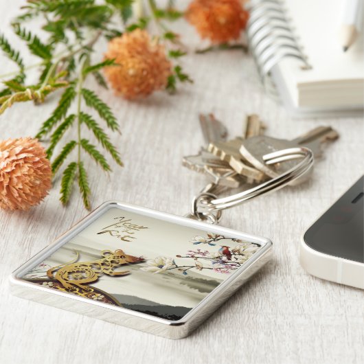 Lovely bucolc scene Chines Rat Year 2020 Sq MK Sleutelhanger (Zijkant)