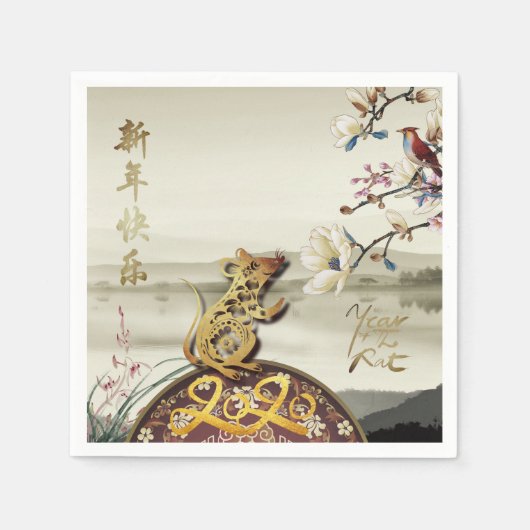 Lovely bucolic scene Chines Rat Year 2020 PPN Servet (Voorkant)
