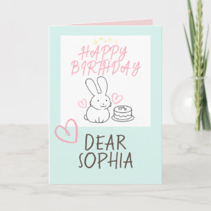 Lovely Bunny Rabbit&Cake Happy Birthday Card Kaart