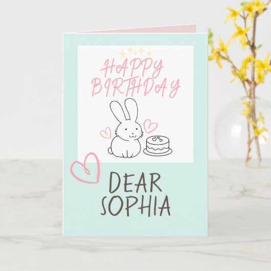 Lovely Bunny Rabbit&Cake Happy Birthday Card Kaart (Gele Bloem)