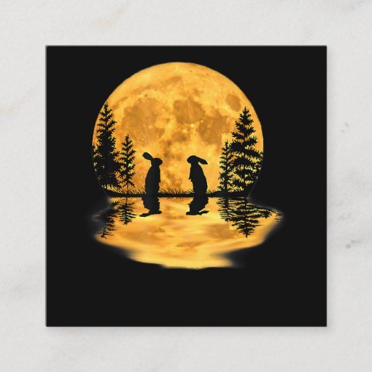 Lovely Bunny Rabbit Rabbits Moon Night Sky Vierkante Visitekaartje (Voorkant)