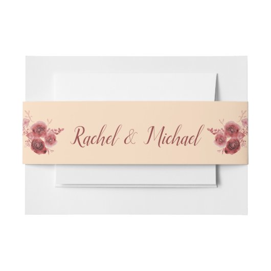 Lovely Burgundy and Pach Waterverf Flower Uitnodigingen Wikkel (Voorkant Voorbeeld)