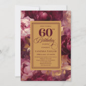 Lovely Burgundy Blush Gold Style 60th Birthday Kaart (Voorkant)