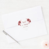 Lovely Burgundy Waterverf Floral Wedding Hart Sticker (Envelop)