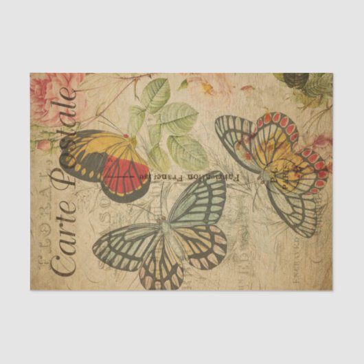 Lovely Butterflies Roos French Ephemera Decoupage Tissuepapier (Voorkant)
