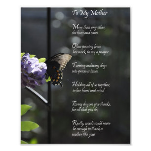 Lovely Butterfly "Mijn moeder" Dank je gedicht Foto Afdruk